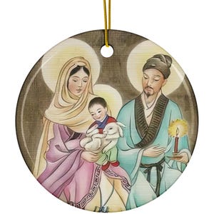 Catholic Nativity Qing Dynasty Style  - Historical Chinese Christmas Ornament - Vintage Chinese Religious Art - Ceramic Christmas Decoration