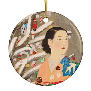 Japanese Ceramic Christmas Ornament: Vintage Art Tree Design