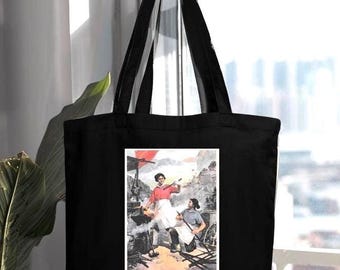 Vintage Propaganda Art, Revolutionary Women Workers, Sustainable Tote Bag for celebrating women- Chinese Socialist Realist Eco-Tote