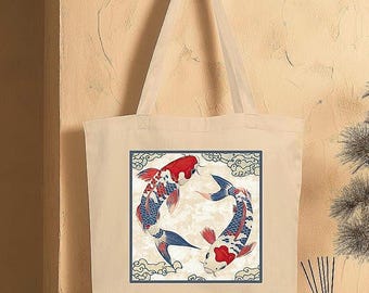 Chinese Koi Fish Eco Tote Bag – Yin Yang Koi Print – Elegant Koi Fish Art Tote – Sustainable Koi Gift for Nature & Zen LoversEco Tote Bag