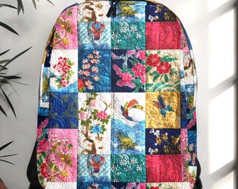 Kimono-rugzak met patchwork: reisdagrugzak met Japanse bloemenprint