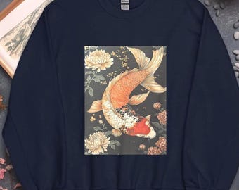 Traditional Japanese Art Pattern- Koi Fish Sweatshirt - Elegant Japanese Design- Unisex Sweatshirt- Koi Art Print Shirt- Japanese Koi Design