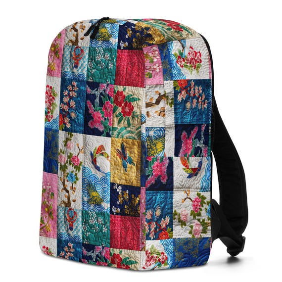 Kimono Patchwork Backpack: Japanese Floral Print Travel Daypack - Etsy