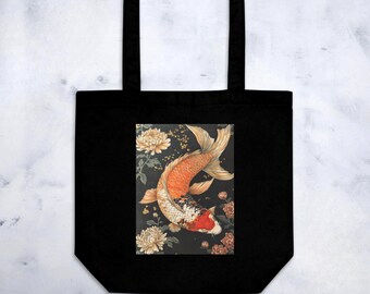 Japanese Koi Fish Tote Bag - Eco-Friendly Canvas Bag with Elegant Koi Design - Reusable Grocery Bag - Eco Tote Bag - Koi Art Print Bag