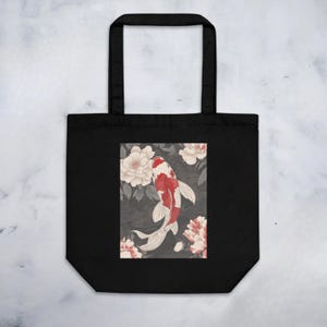 Tote Bag with Japanese Koi Fish - Eco-Friendly Canvas Bag with Elegant Koi Design - Reusable Grocery Bag- Eco Tote Bag - Koi Art Print Bag