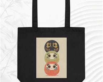 Japanese Daruma Tote Bag | Woodblock Print Style | Vintage Washi Paper Art | Lucky Charm Canvas Bag | Traditional Japan Gift | Eco Tote