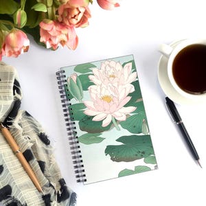 Japanese Water Lily Ukiyo-e Spiral Dotted Page Notebook – Ohara Koson Art Journal for Spring & Gift Giving Ring-bound notebook