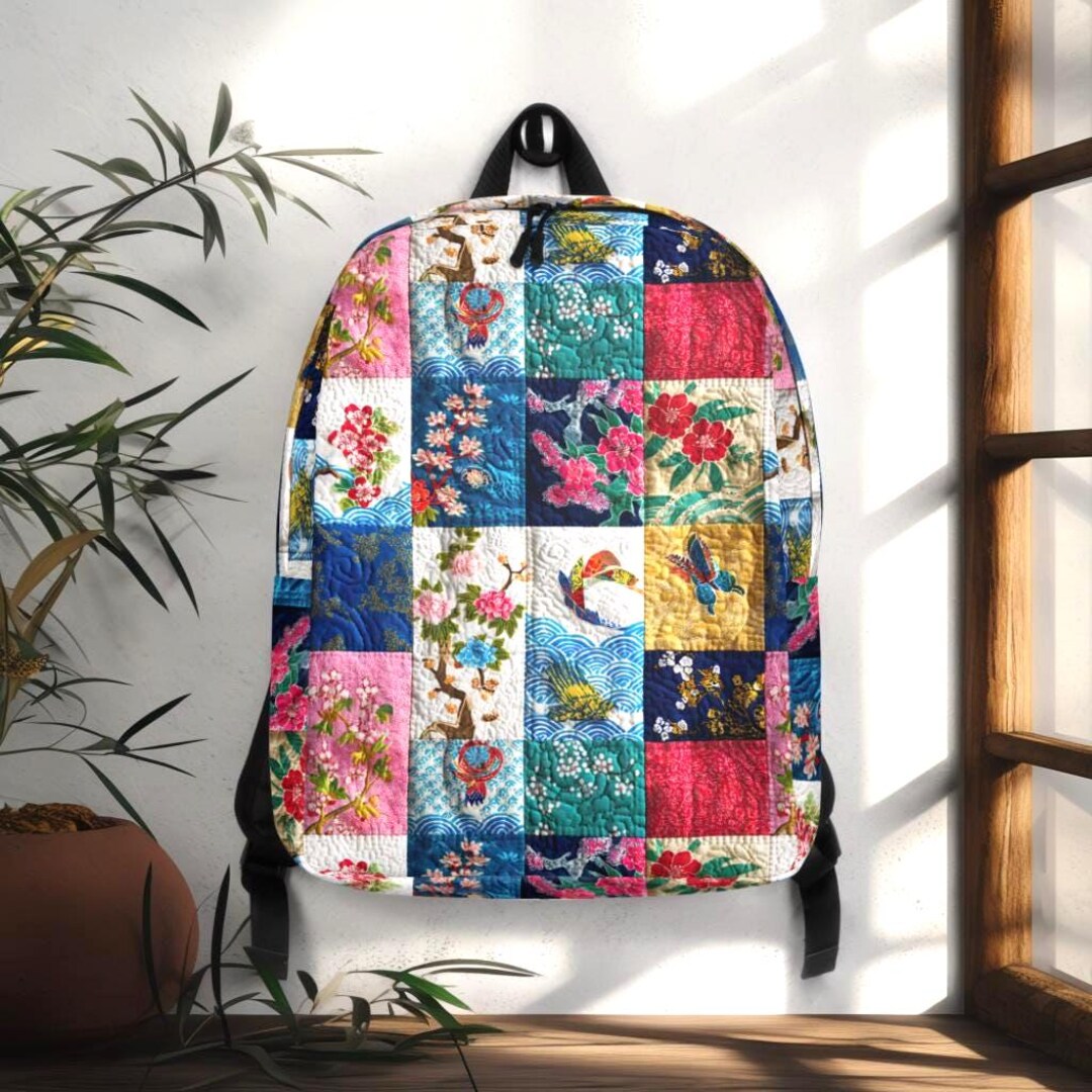 Kimono Patchwork Backpack: Japanese Floral Print Travel Daypack - Etsy