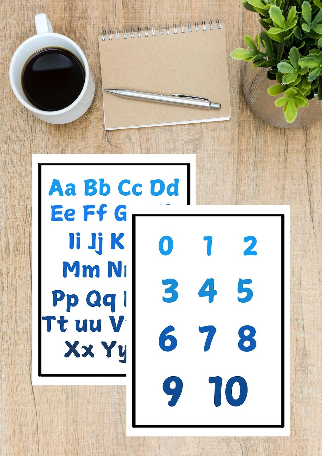 PRINTABLE Alphabet and Numbers Poster, 2pcs A3 Size Blue Alphabet and ...