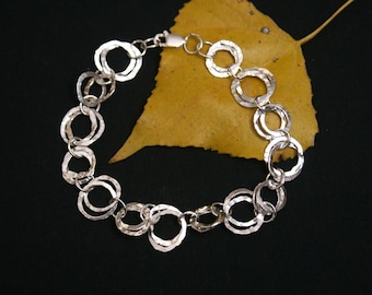 Hammered Ring Sterling Silver Bracelet