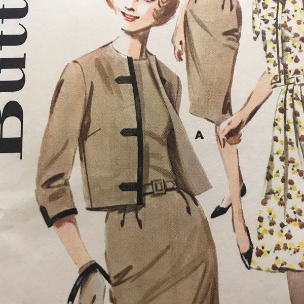 size 14 bust 34" 1950's - 1960's  Uncut sewing pattern, Jackie Kennedy inspired cap sleeve, belted, sheath dress and Chanel style jacket