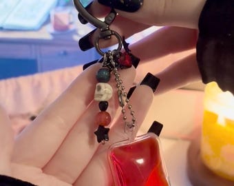 Blood bag ruby bat skull goth, Bag Charm, Purse Charm, Birthday Gift, Christmas Gift, Gifts for Her, Handmade Jewelry, Gift for Friend