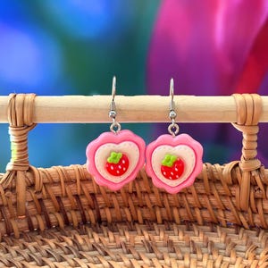 Hypoallergenic Earrings, Strawberry, Fruit, Shortcake Heart, Birthday Gift, Christmas Gift, Gift for Her, Handmade Jewelry, Gift for Friends