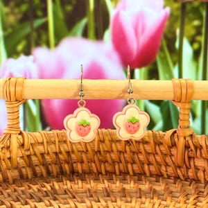 Hypoallergenic Earrings, Strawberry, Fruit, Shortcake Flower, Birthday Gift, Christmas Gift, Gift for Her, Handmade Jewelry, Gift for Friend