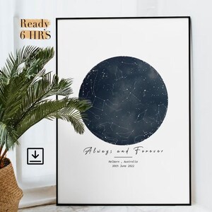 Carte des étoiles par date, carte des étoiles personnalisée, carte des constellations, impression de carte des étoiles, carte du ciel nocturne, cadeau carte personnalisé, étoiles la nuit où nous nous sommes rencontrés