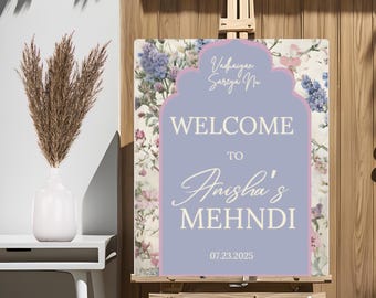 Editable Mughal Motif Mehndi Welcome Sign, Jagoo/ Sangeet, Dholki, Haldi Welcome sign, Indian Wedding Sign, Digital Download