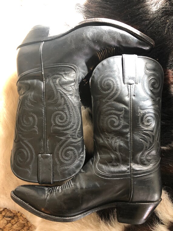 VINTAGE TONY LAMA Western Black Cowgirl Boots, Siz