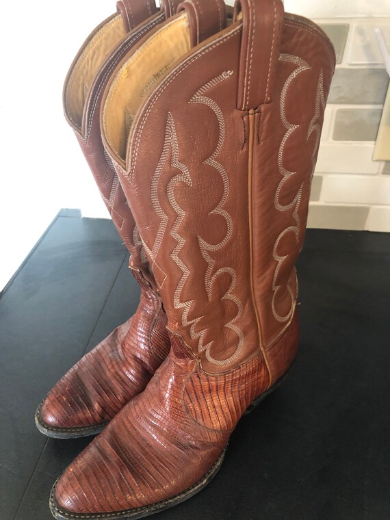 draadloze Voldoen Einde VINTAGE TONY LAMA Western Cowboy Boots Teju Lizard Skin - Etsy België