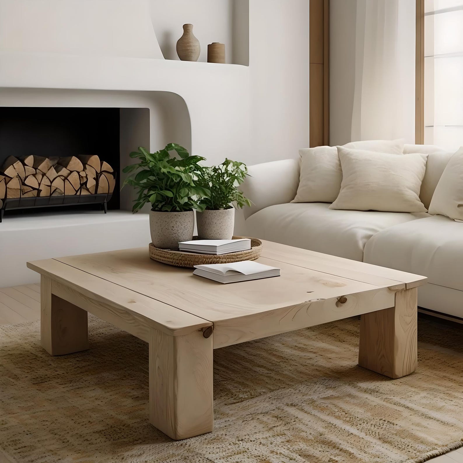 Rustic Wood Coffee Table Live Edge Farmhouse Decor Square Solid Wood ...