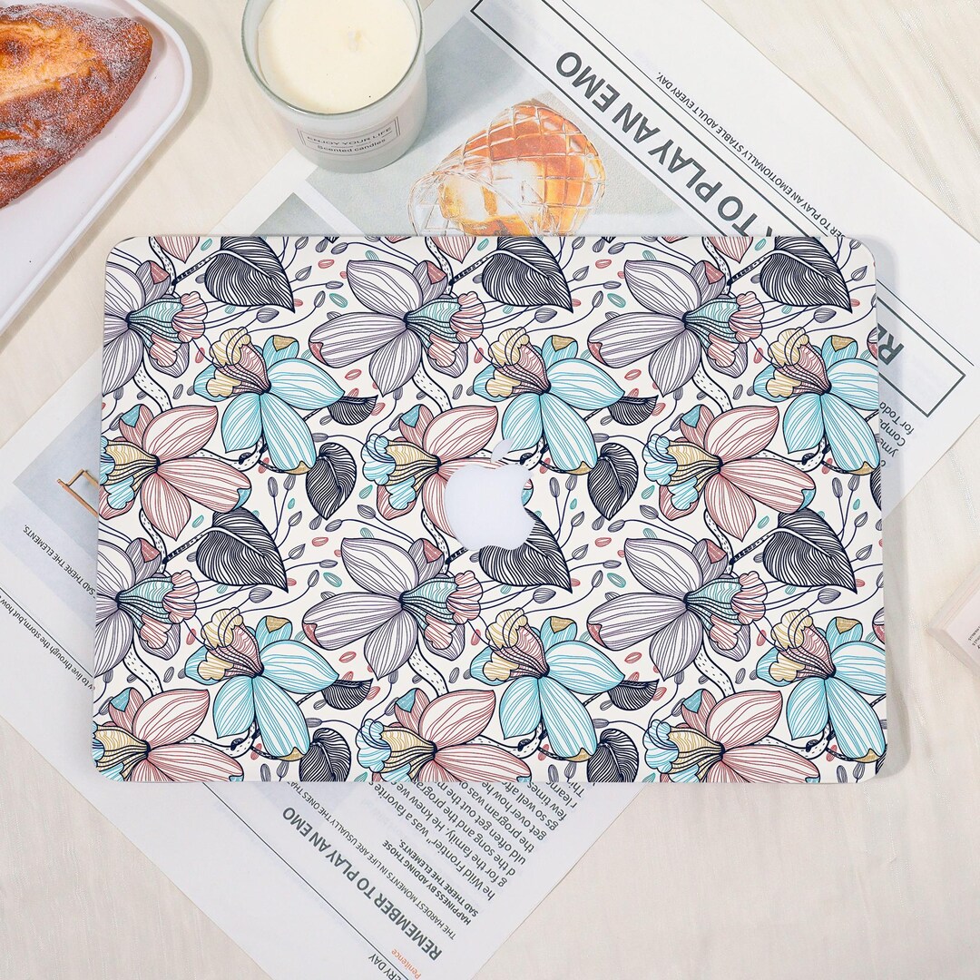 Custom MacBook Case Elegant Pastel Botanical Floral Cover: Personalized ...