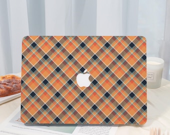 Custom Orange-Blue Scottish Pattern MacBook Case: Personalized Laptop Sleeve