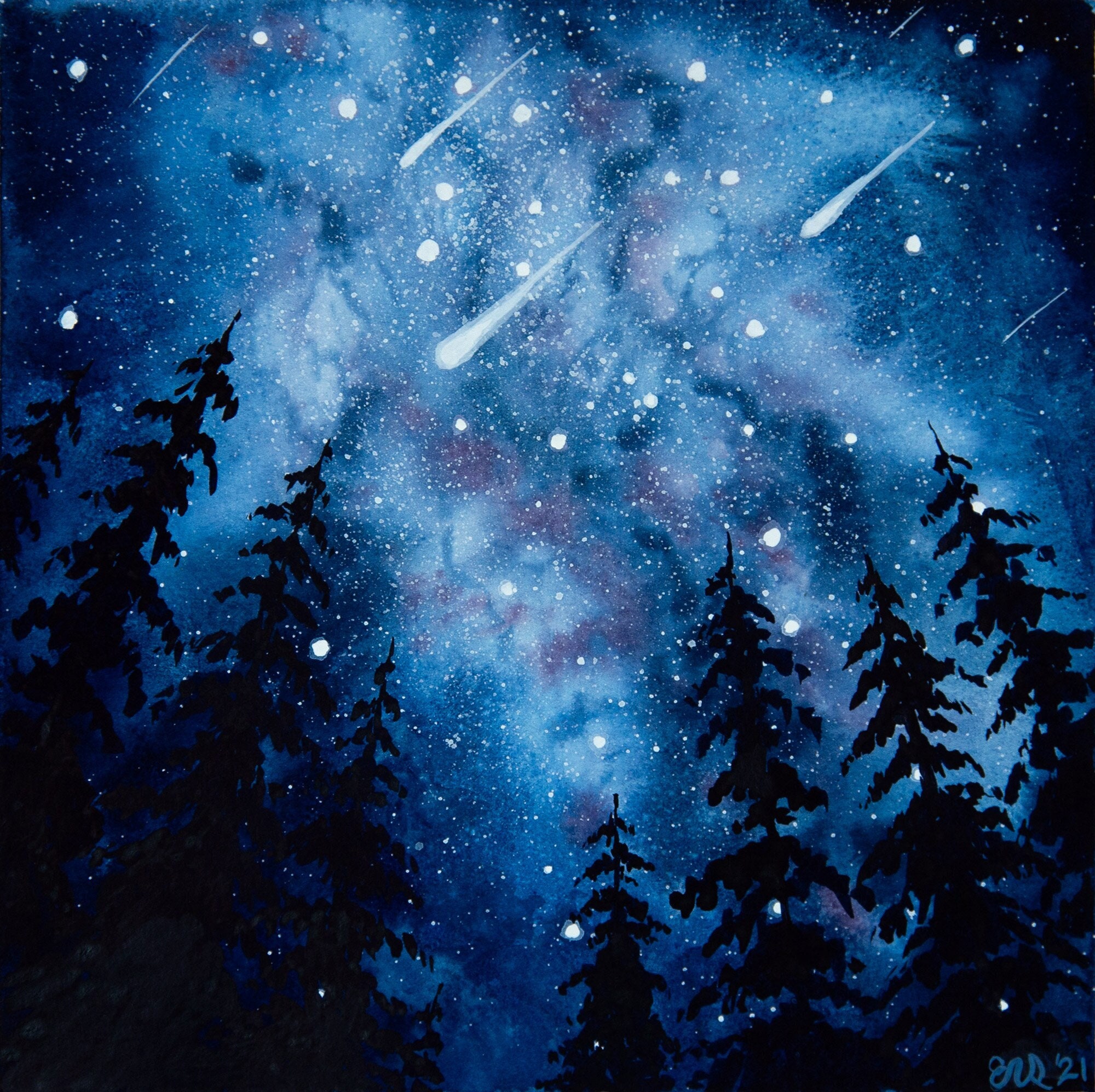 Stargazing. Painted by me with watercolor and white gouache : r/Watercolor