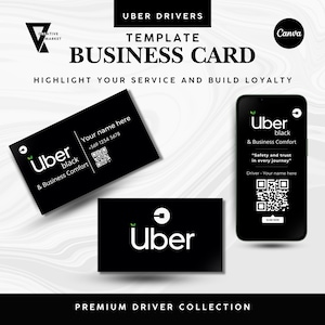 Visitekaartjes, Premium Canva-sjabloon voor professionele Uber-chauffeurs, Digitale kaart met QR-code, Uber-kaart