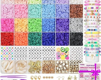 DIY Clay Beads Bracelet Kit for Girls – 6000 Polymer Beads, 24 Colors, Charms, Jewelry Making Set, Fun Craft Gift Set for Girls Ages 6-12