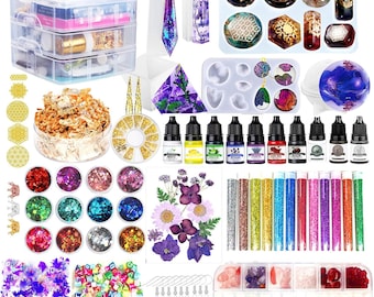Epoxy Resin Kit for DIY Jewelry Making – Silicone Sphere, Pyramid, Crystal Molds & Complete Resin Crafting Supplies, Jewelry Making Tools