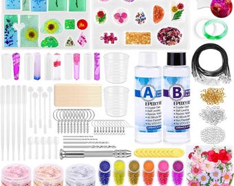 DIY Epoxy Resin Kit for Jewelry – Silicone Molds, Foil Flakes, Dried Flowers, Cords, Earring Hooks & Craft Supplies - DIY Jewelry Making Set