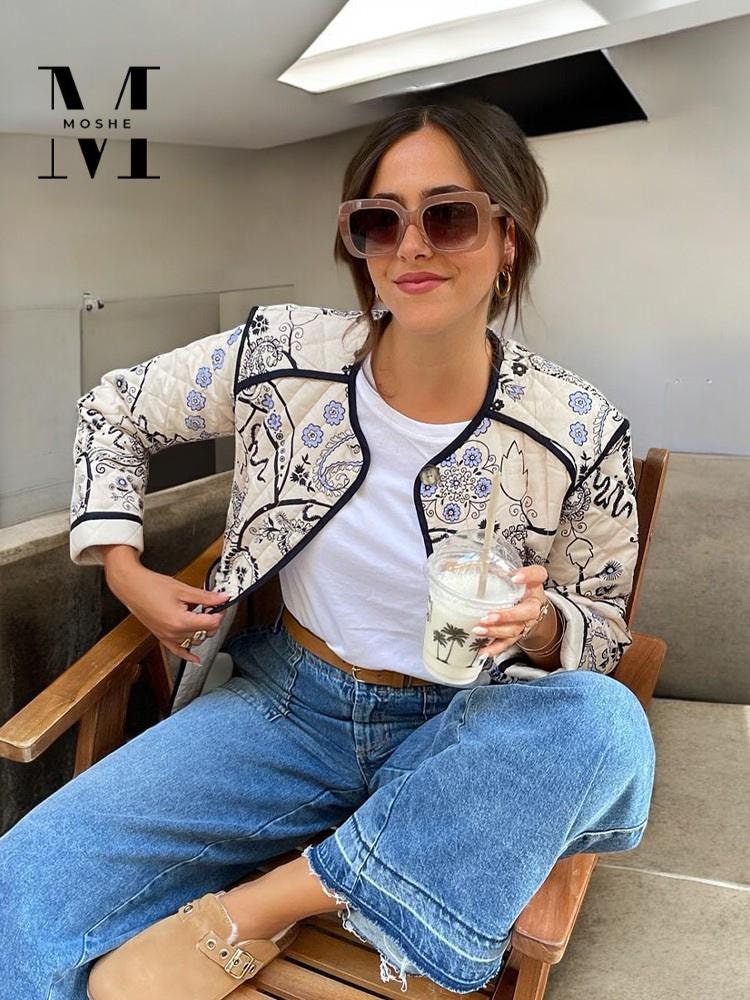 Women’s Floral Quilted Jacket with Pockets, Lightweight Fall Outerwear, Button-Up Cozy Coat