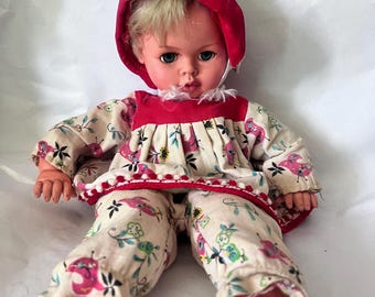 Vintage 1950's Cloth Body Vinyl Baby Doll, Sleepy Eyes, 12”