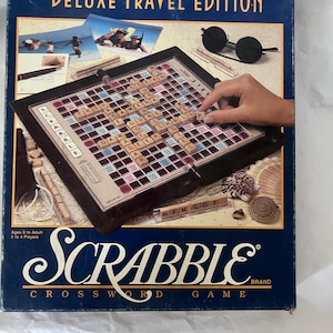 Vintage Travel Scrabble Deluxe Turntable Edition, gioco di parole crociate Scrabble con giradischi e tessere naturali 1990 #4121