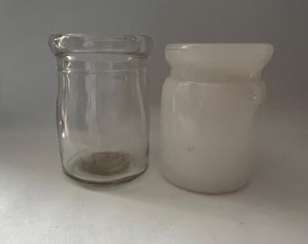 Two Vintage Small Mini Creamer Bottle Milk glasses