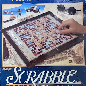 Vintage Scrabble Deluxe Travel Edition Gioco di parole crociate Scrabble con giradischi e tessere naturali 1990 #4121