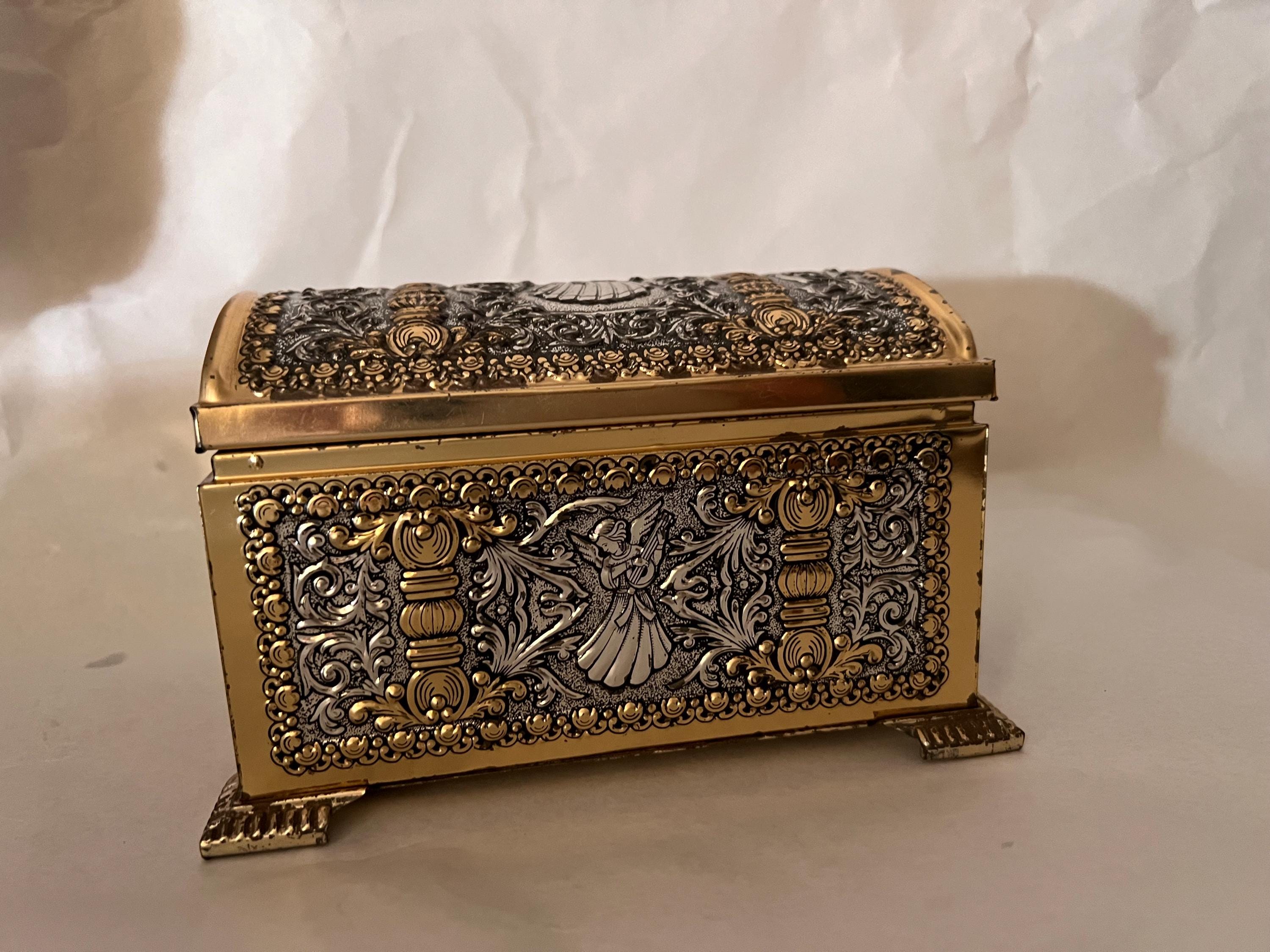 Vintage 70s Teleflora Collection Chest Tin, With Embossed Angels