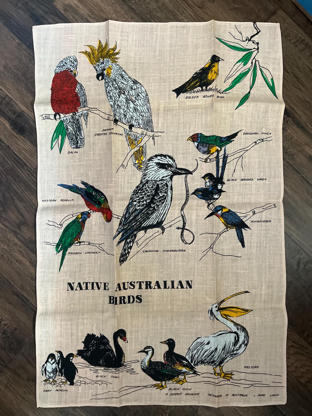 Native Australian Birds Vintage Souvenir Tea Towel Stunning Graphics ...