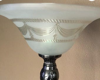 Large Bronze Torchiere Floor Lamp, Vintage 6ft.
