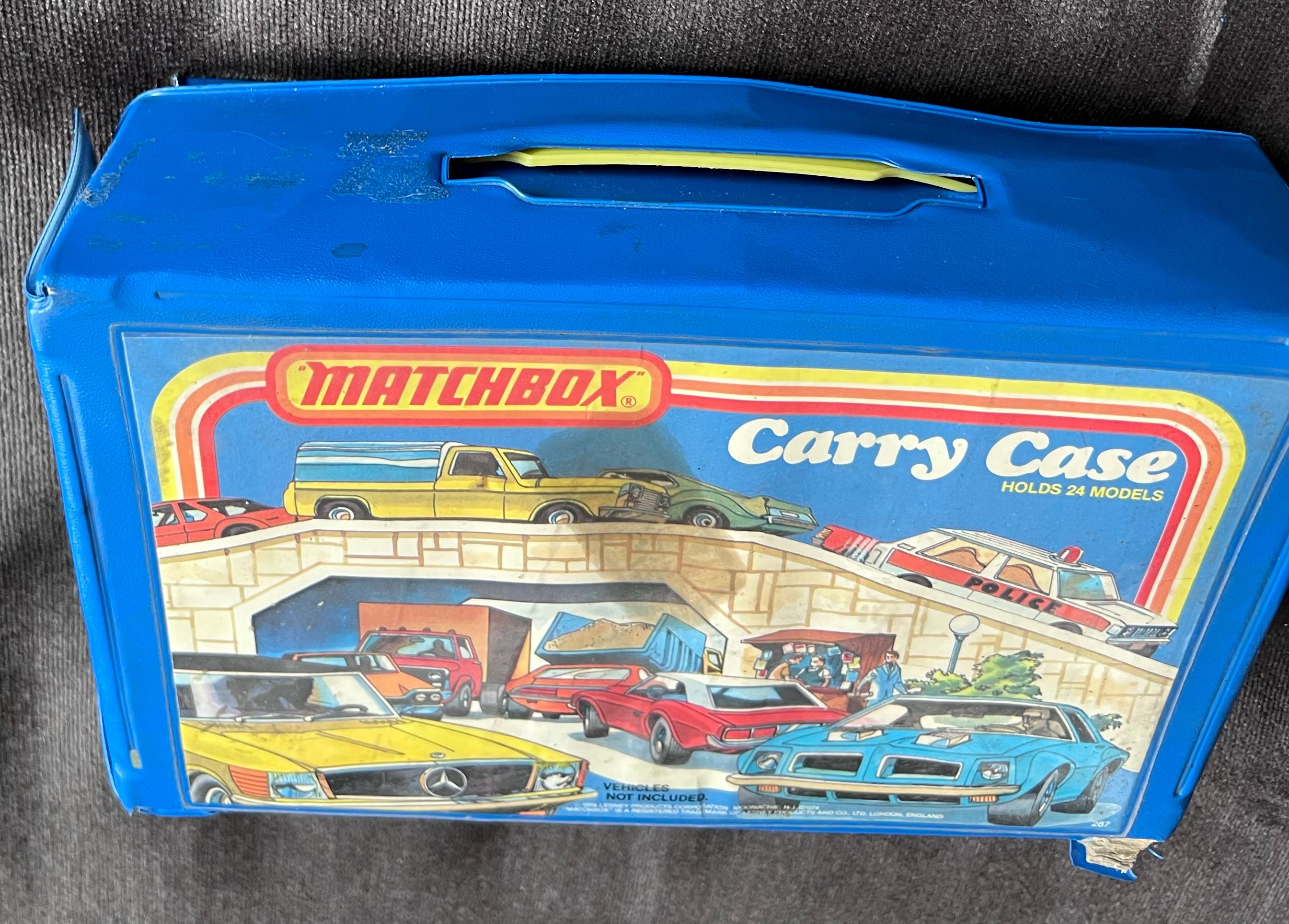 Vintage 80s Lot of 43 Hot Wheels and a Lesney Matchbox Carry Case