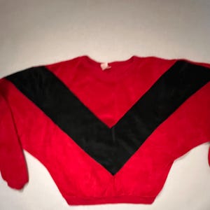 Vintage 80s Slouchy Sweater, Red with Geometric Black Pattern, Women’s Sz Medium