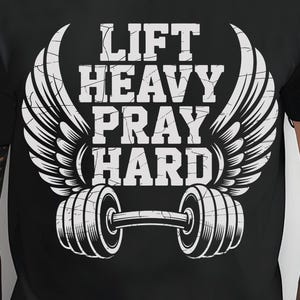 Lift Heavy Pray Hard Shirt, Christian Workout Tee for Men & Women, Faith Fitness Motivation Gym Gift