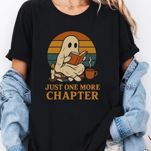Booktrovert Shirt, Just One More Chapter Ghost Tee, Halloween Book Lover T-Shirt for Cozy Fall Reading