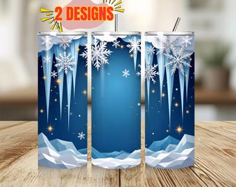 Icicles Tumbler Wrap PNG, Snowflake Winter Design, 20oz Skinny Wrap Sublimation (Digital Download)