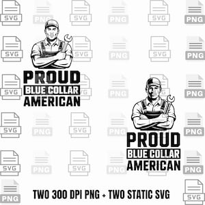Orgulhoso Trabalhador Americano de Colarinho Azul SVG PNG – Clipart de Trabalhador Preto e Branco para Sublimação