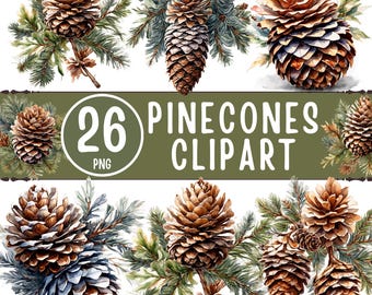 Watercolor Pinecones Clipart - 26 Woodland Botanical PNG Bundle (Digital Download)