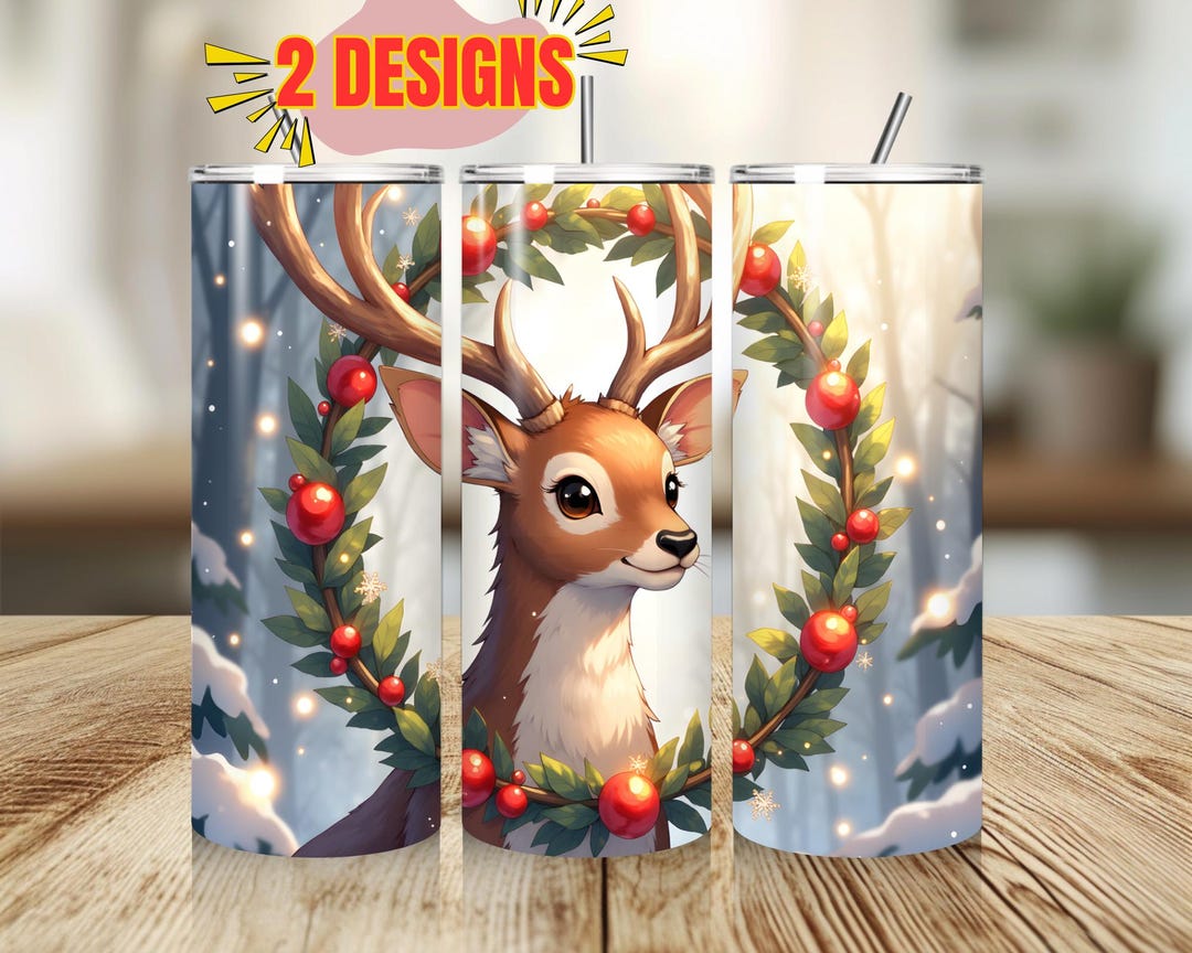 Christmas Reindeer Tumbler Wrap PNG, 20oz Skinny Sublimation Design ...