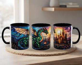 Dragon Castle Faux Stained Glass Mug - Fantasy Lover Gift