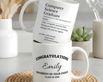 Computer Science Graduate Mug - Personalized Class of 2026 Graduation Gift with Name & University