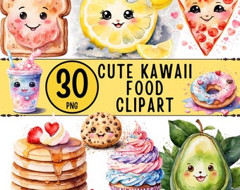 Cute Kawaii Food Clipart - 30 Kawaii Desserts & Snacks PNG (Digital Download)