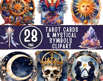 Tarot Cards Clipart - 28 Mystical Symbols PNG (Digital Download)